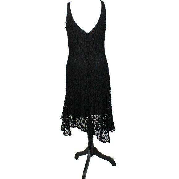 Rare Y2K Gothic Flapper Lace Dress Black Asymmetrical Hem WHBM Size L Romantic - Picture 6 of 8